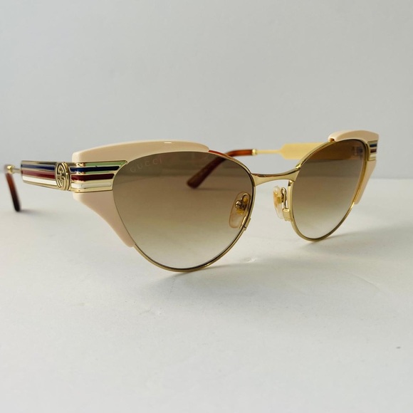 New - 💯 - Authentic  Gucci Ivory and Gold/ Green Gradient GG0522S Cat Eye Sung… - Picture 10 of 17